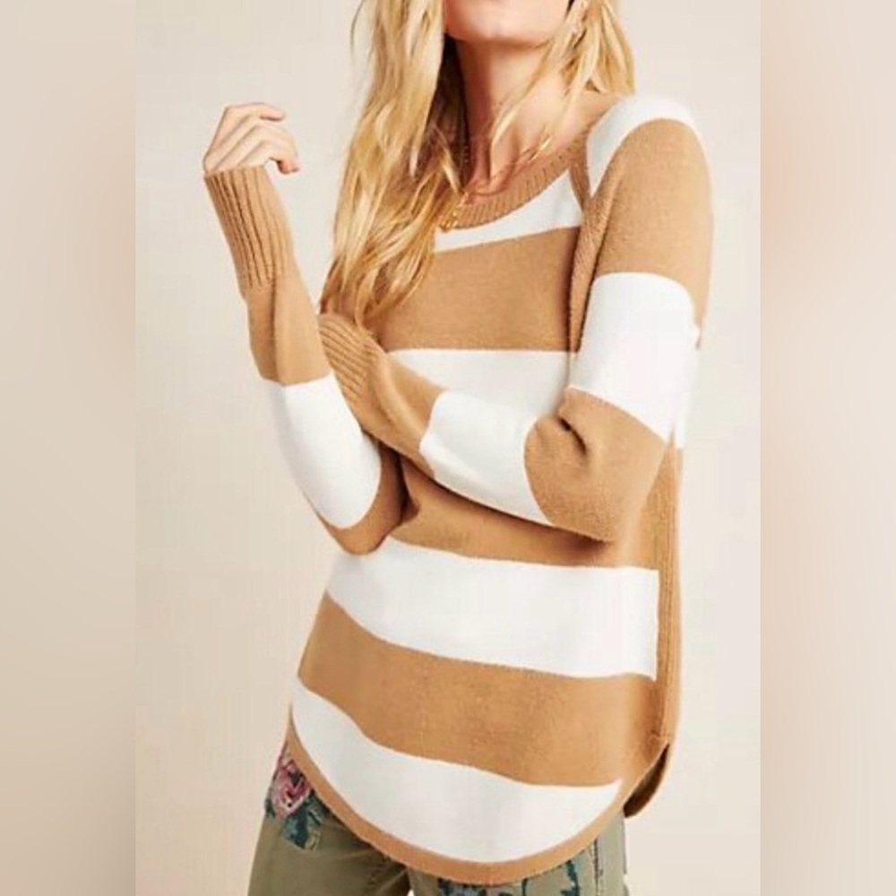 Anthropologie Rebekah Tunic Womens Large Beige and Cream Sweater Striped